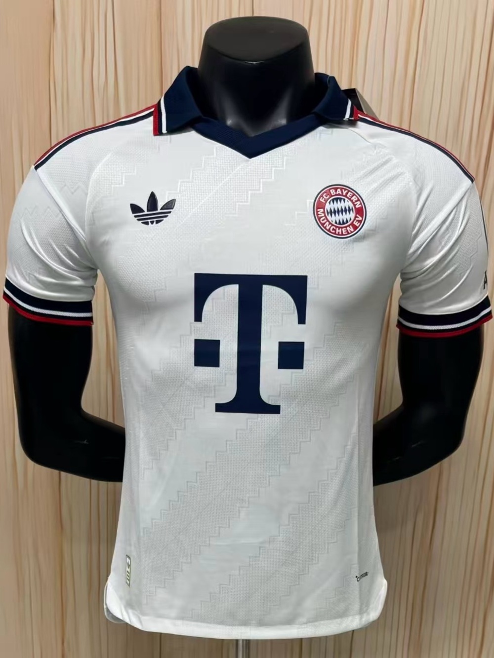adidas White and Navy Bayern Munich Football Jersey with Red Trim - Picture 1 of 4